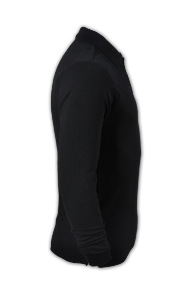 SKLPS002 pure color plain colour black 007 long sleeved men' s Polo shirt 1AD01 online ordering supply long sleeved polo-shirts cotton 100% breathable polo made in Hk Hong Kong company supplier price back view